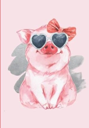 Pig Composition Notebook: Wide Ruled Paper For Kids , Sized at 7 x 10 Inches - Cute Pig Wearing Sunglasses and a Bow