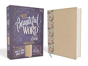 NIV, Beautiful Word Bible, Updated Edition, Peel/Stick Bible Tabs, Leathersoft over Board, Gold/Floral, Red Letter, Comfort Print: 600+ Full-Color Illustrated Verses