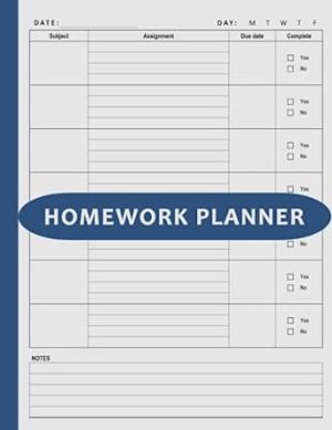 Homework Planner: Undated Assignment Book/Notebook for Elementary, Middle/High School, College Students | 120 Pages, Large 8.5" x 11" - Blue