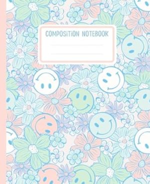 Preppy Notebook: Smiley Faces Aesthetic - Blue Composition Notebook Wide Ruled - Happy Face 70's Vibes (Cute School Supplies for Teen Girls)
