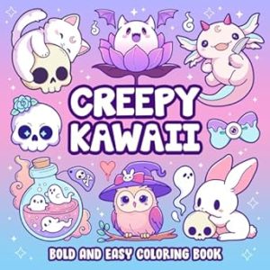 Creepy Kawaii Bold And Easy Coloring Book: Cute and Spooky Pastel Goth Simple Coloring Pages for Adults and Teens