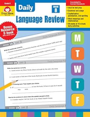 Evan-Moor Daily Language Review, Grade 8 Actvities Homeschooling & Classroom Resource Workbook, Reproducible Worksheets, Teacher Edition, Daily Practice, Skills Accessment, Grammar, Punctuation