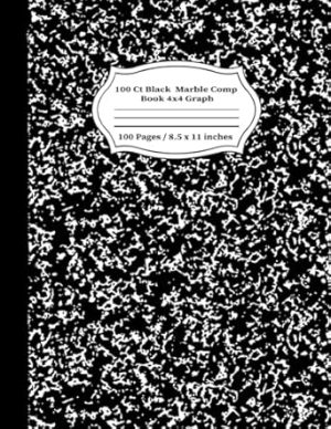 100 Ct Black Marble Comp Book 4x4 Graph: School Graph Paper Notebook, Marbled cover, 8.5 x 11, 100 Pages ,Perfect for Students, Professionals, and Creatives