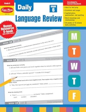 Evan-Moor Daily Language Review, Grade 6 Actvities Homeschooling & Classroom Resource Workbook, Reproducible Worksheets, Teacher Edition, Daily Practice, Skills Assessment, Grammar, Punctuation