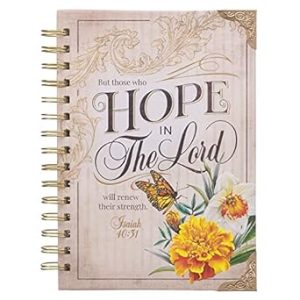 Christian Art Gifts Journal w/Scripture for Women Hope in The Lord Isaiah 40:31 Butterfly Deep Ocean Blue 192 Ruled Pages, Large Hardcover Notebook, Wire Bound
