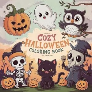 Cozy Halloween Coloring Book: Bold & Easy Spooky and Cute Designs for Kids and Adults | Perfect for Stress Relief and Creative Relaxation | Family-Friendly, Hygge-Inspired Halloween Fun