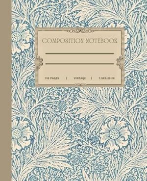 Composition Notebook: Blue Vintage Botanical Illustration | Cute Aesthetic Journal For College, Students, School, Work, Office | Wide Lined