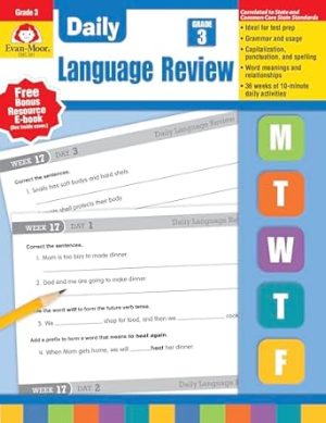 Evan-Moor Daily Language Review, Grade 3 Actvities Homeschooling & Classroom Resource Workbook, Reproducible Worksheets, Teacher Edition, Daily Practice, Skills Assessment, Grammar, Punctuation