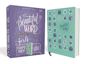 NIV, Beautiful Word Coloring Bible for Girls Pencil/Sticker Gift Set, Updated, Leathersoft over Board, Teal, Comfort Print: 600+ Verses to Color