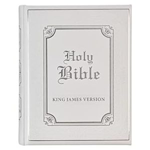 KJV Holy Bible, Classically Illustrated Heirloom Family Bible, Faux Leather Hardcover - Ribbon Markers, King James Version, White/Silver (KJV Family Editions)
