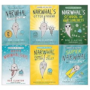 Narwhal and Jelly Series 6 Books Collection Set By Ben Clanton(Otter Friend, Unicorn of the Sea, Super Narwhal and Jelly Jolt, Peanut Butter and Jelly, Happy Narwhalidays, School of Awesomeness)
